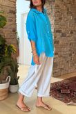 Made in Italy Pia Pillow Cotton Embroidered Tile Classic Shirt Cerulean